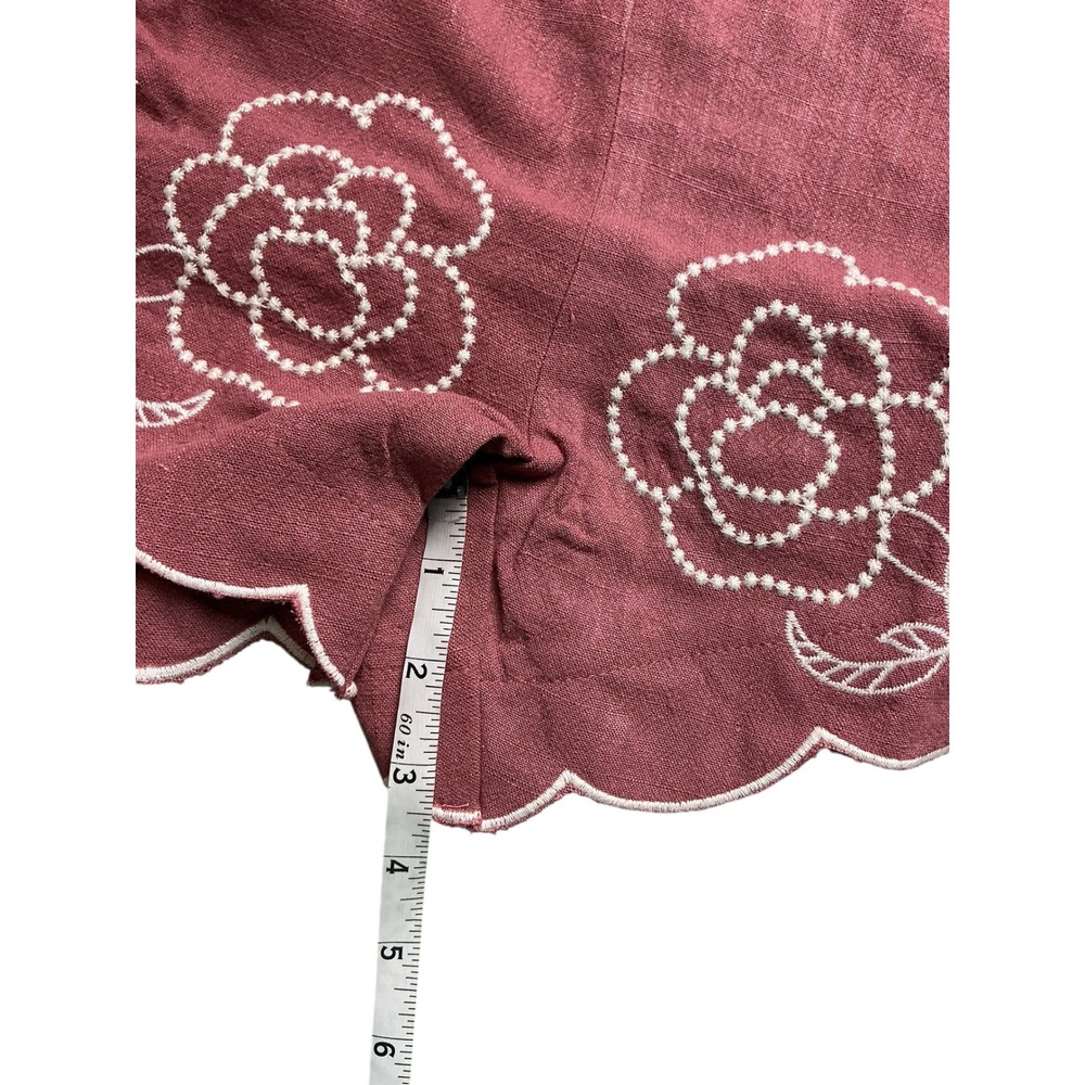 Dusty Rose Floral Embroidered Scalloped Hem Linen Blend Shorts Womens XL - Picture 7 of 15